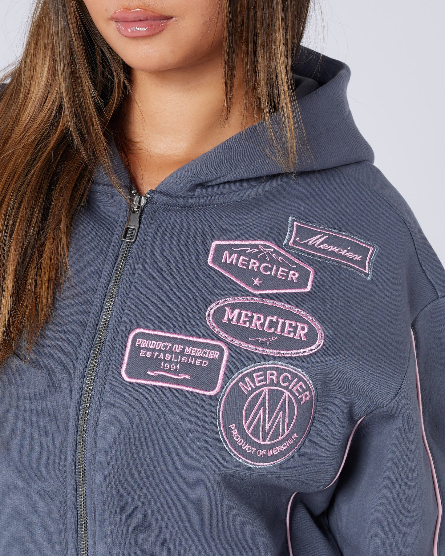 Womens New Wave Badge Hoodie Grey