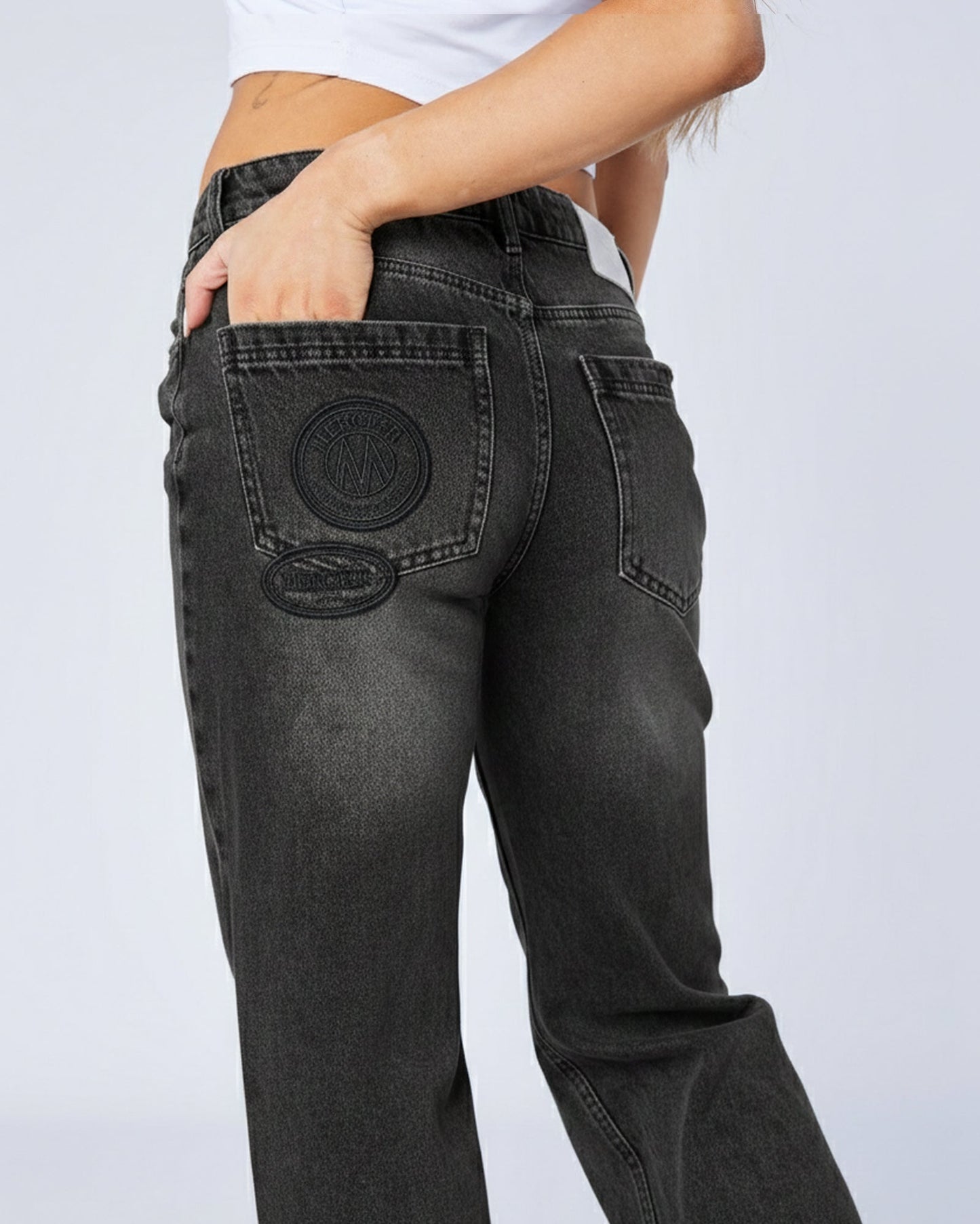 Womens Raw Edge Denim Jeans Black