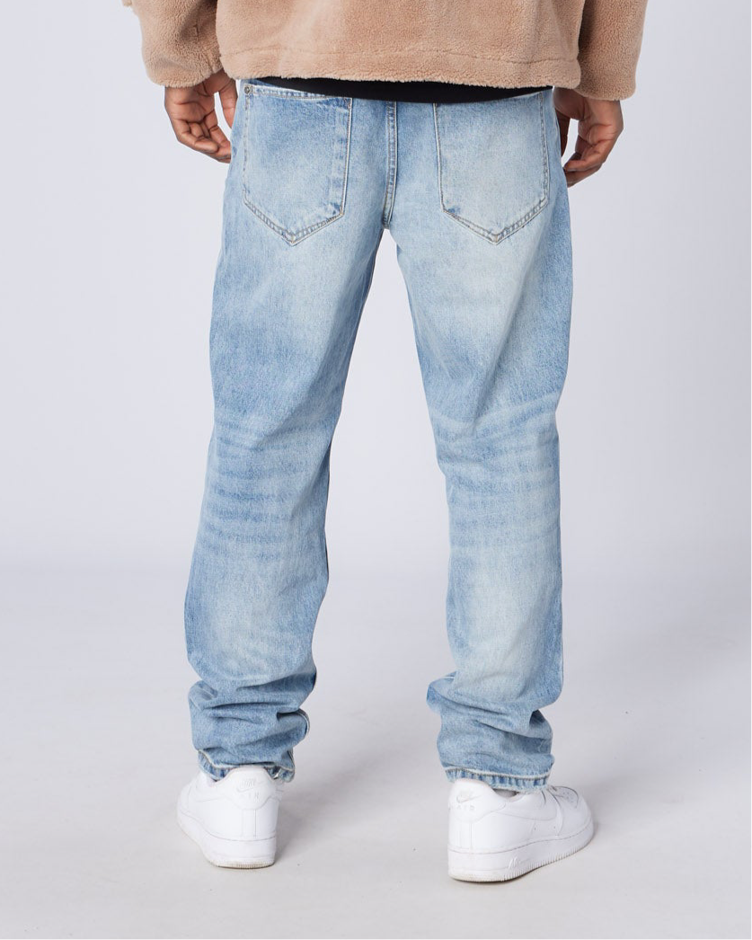 Tapered Washed Denim Jeans