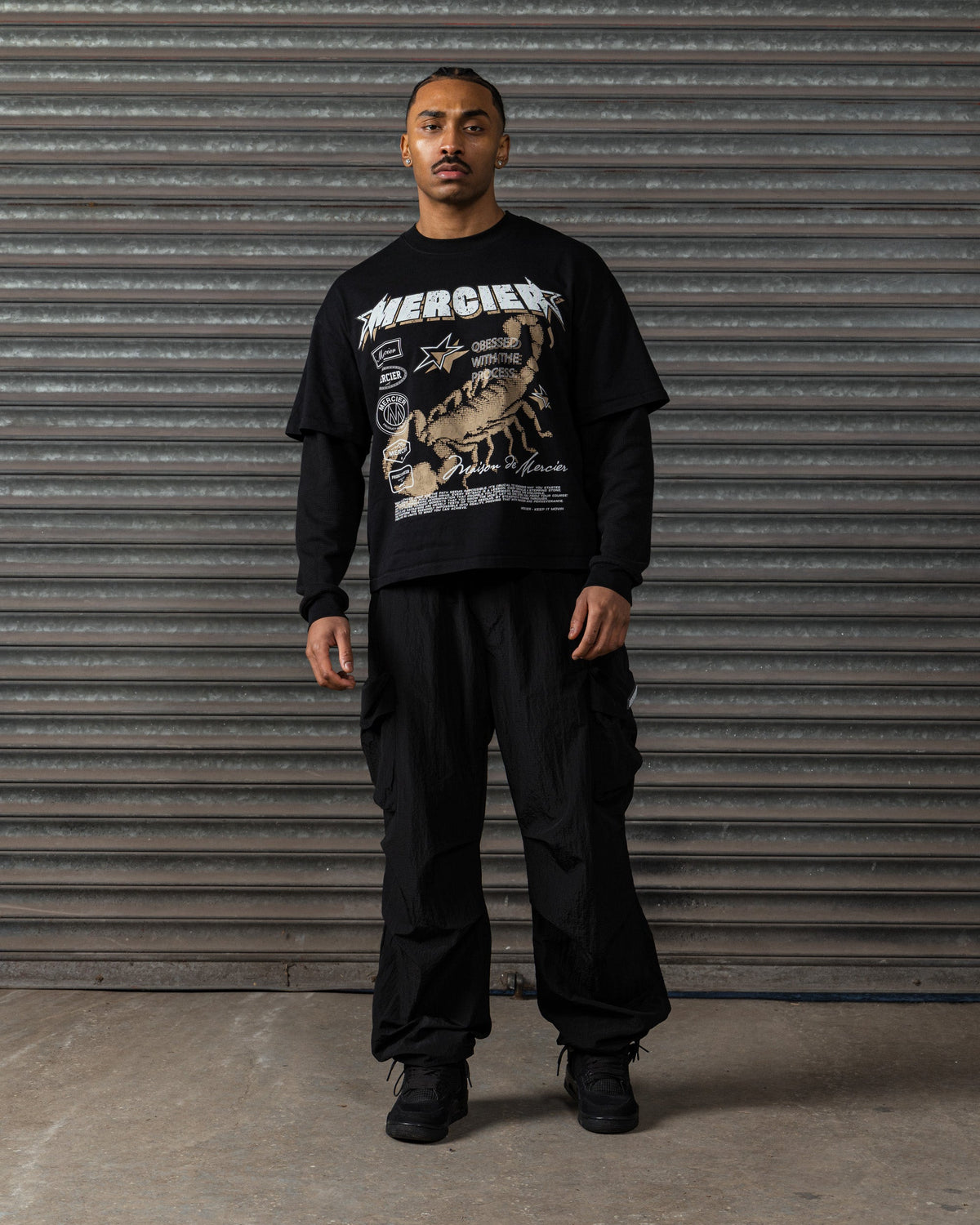 Mercier Tempo black camo cargo trousers