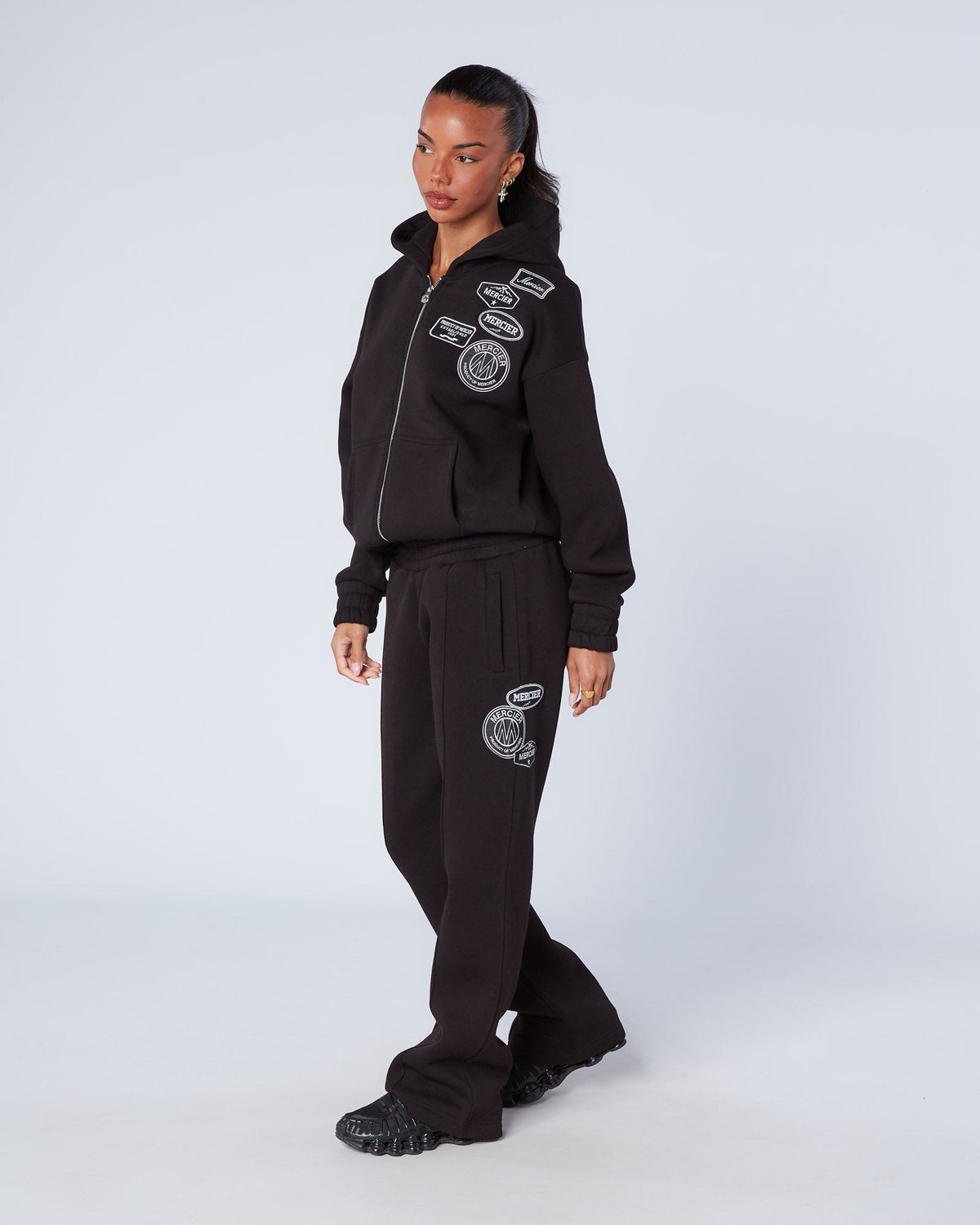 Mercier Women's Black Mono Badge Balloon Hoodie