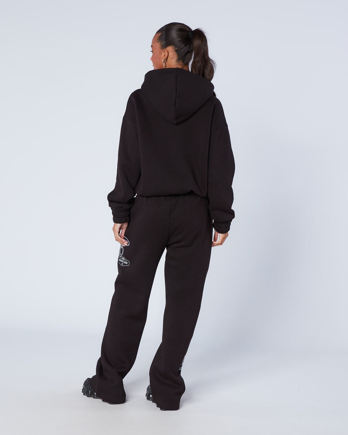 Mercier Women's Black Mono Badge Balloon Hoodie