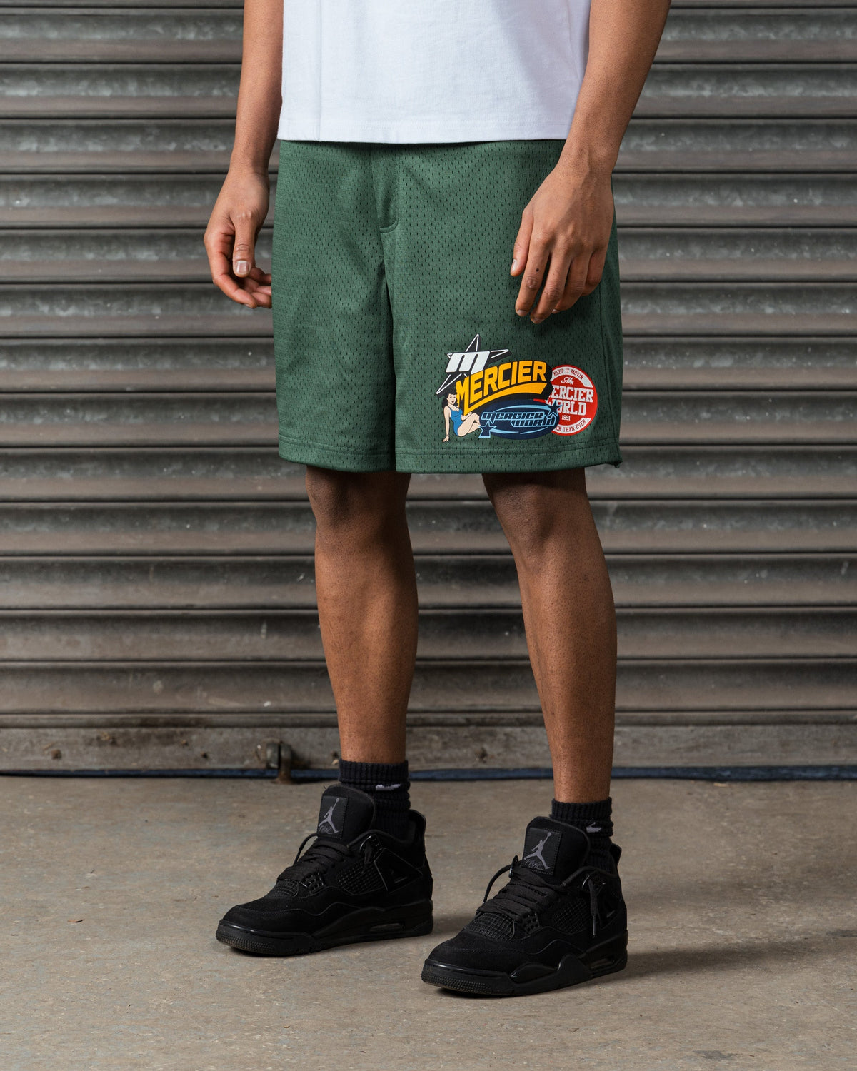 Mercier green Pin Up Airtex badge shorts