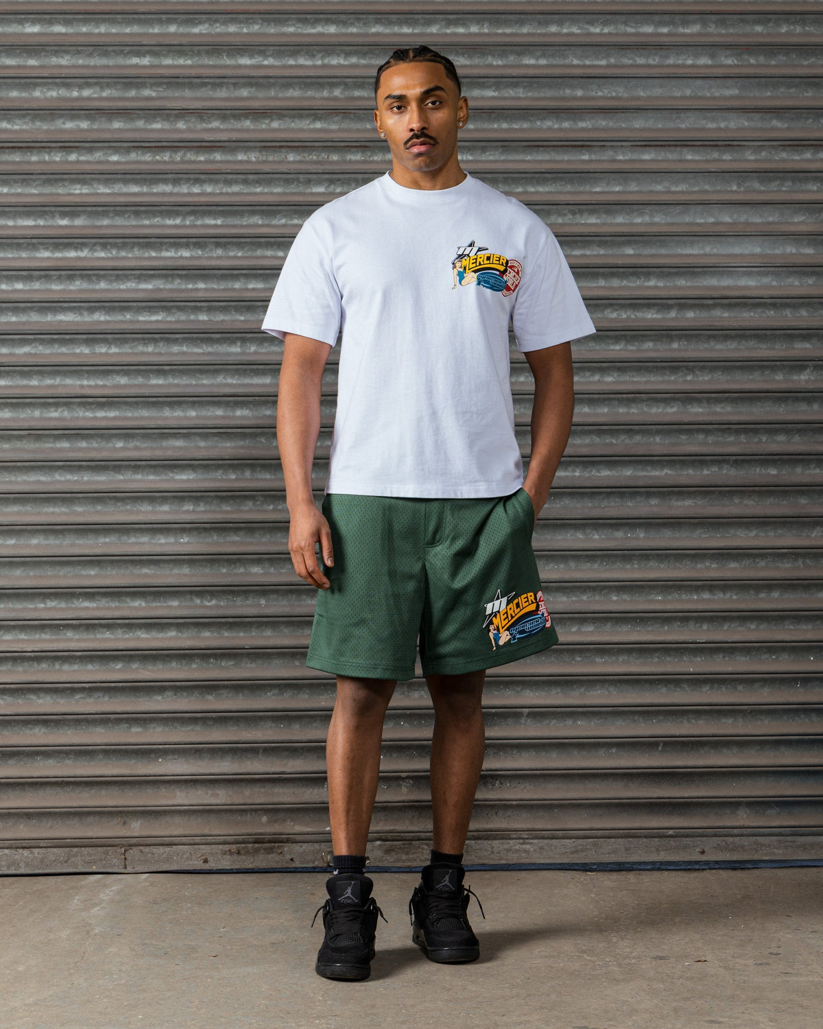 Mercier green Pin Up Airtex badge shorts