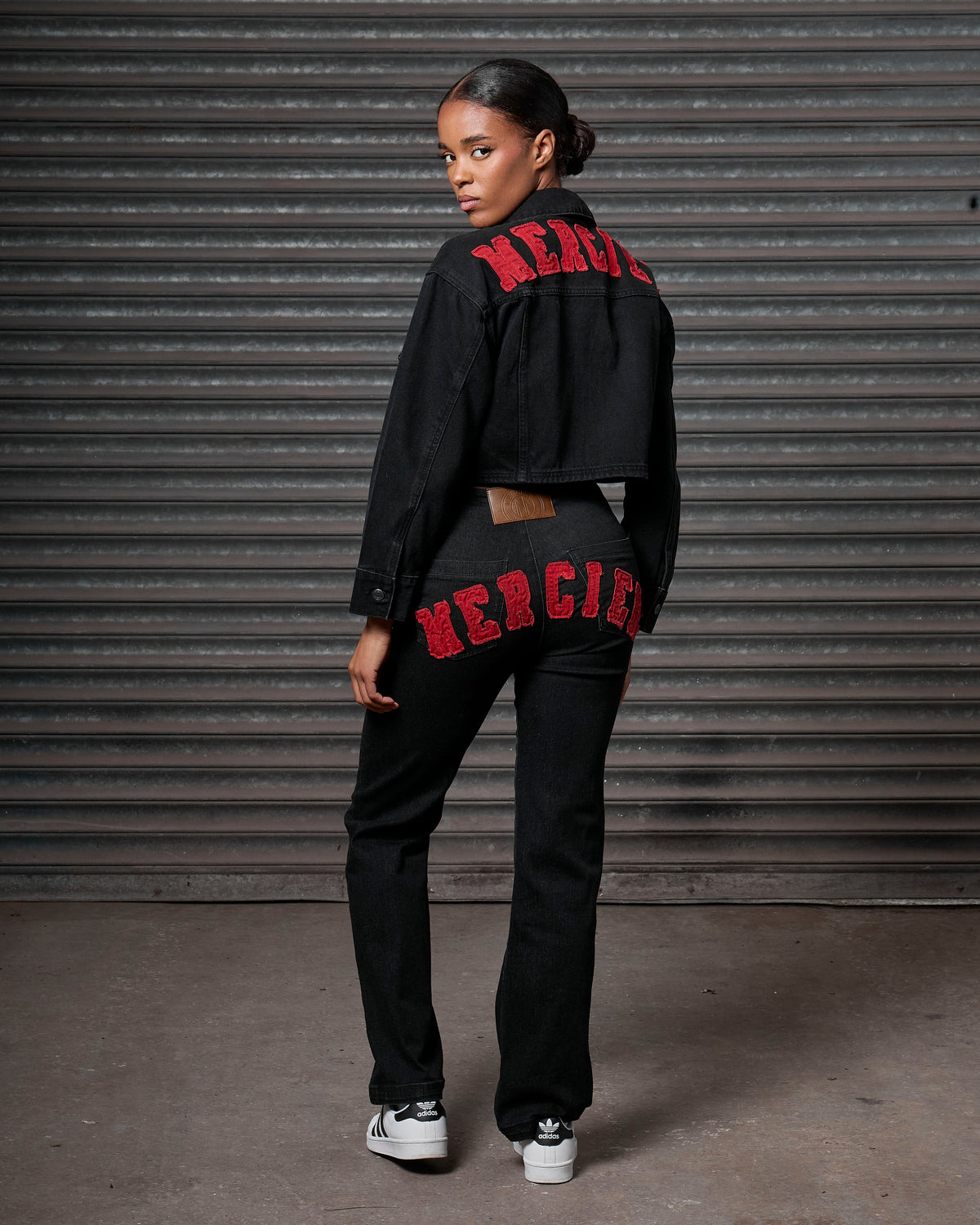 Mercier women's black red denim jacket