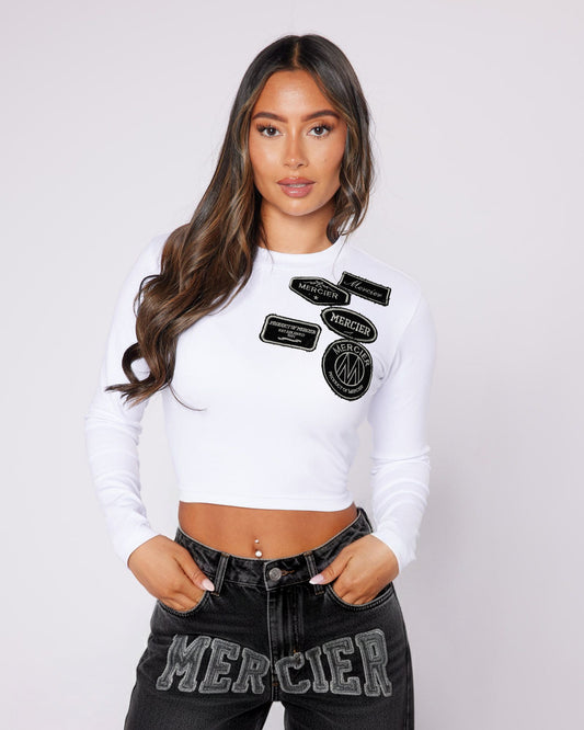 Mercier women's denim OG badge long sleeve top