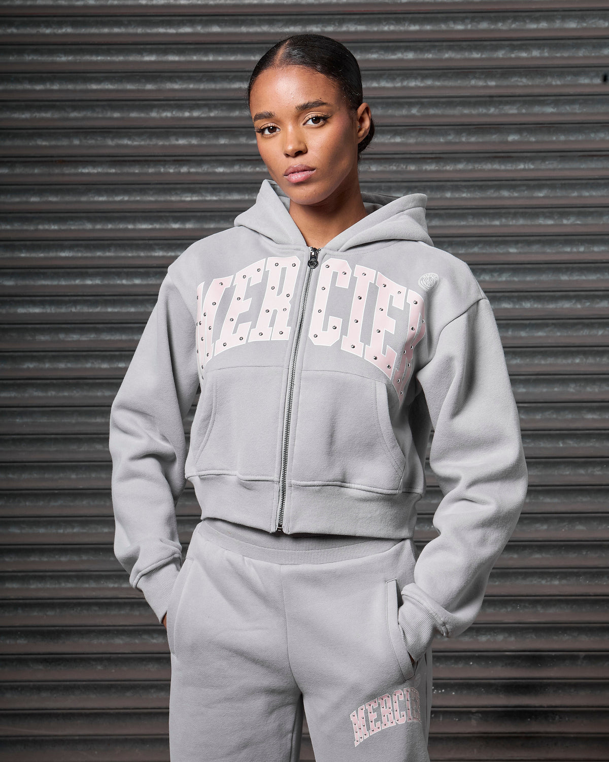 Mercier women's grey studded hoodie