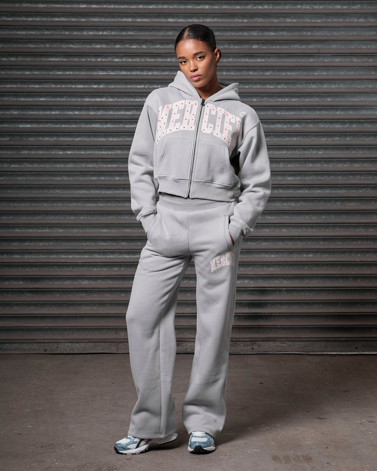 Mercier women's grey studded joggers